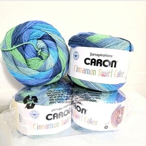 Caron Cinnamon Swirl Cakes Yarn Bay Blue Green Acrylic Knit Crochet 4 Ct Craftin